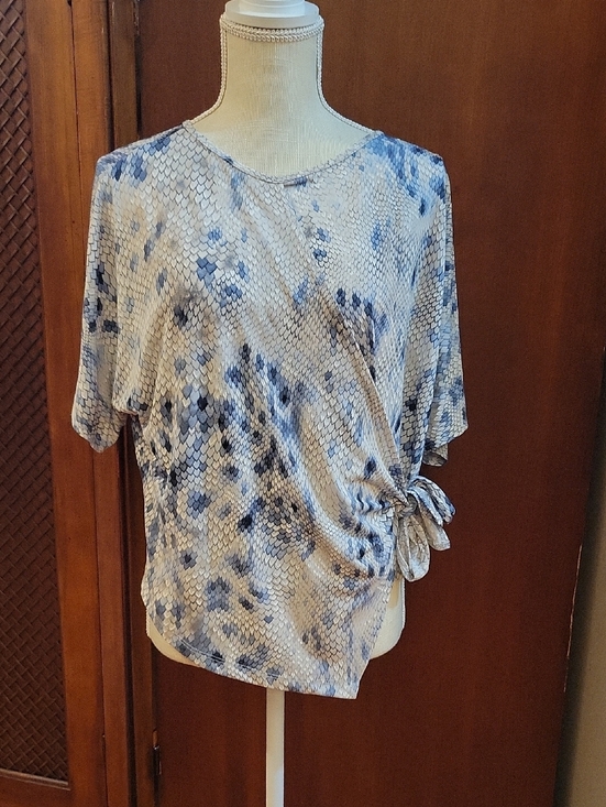 Clara Sun Woo Tops - Clara Sun Woo | Textured Side Tie Wrap Top in Blue Python Print - Size S